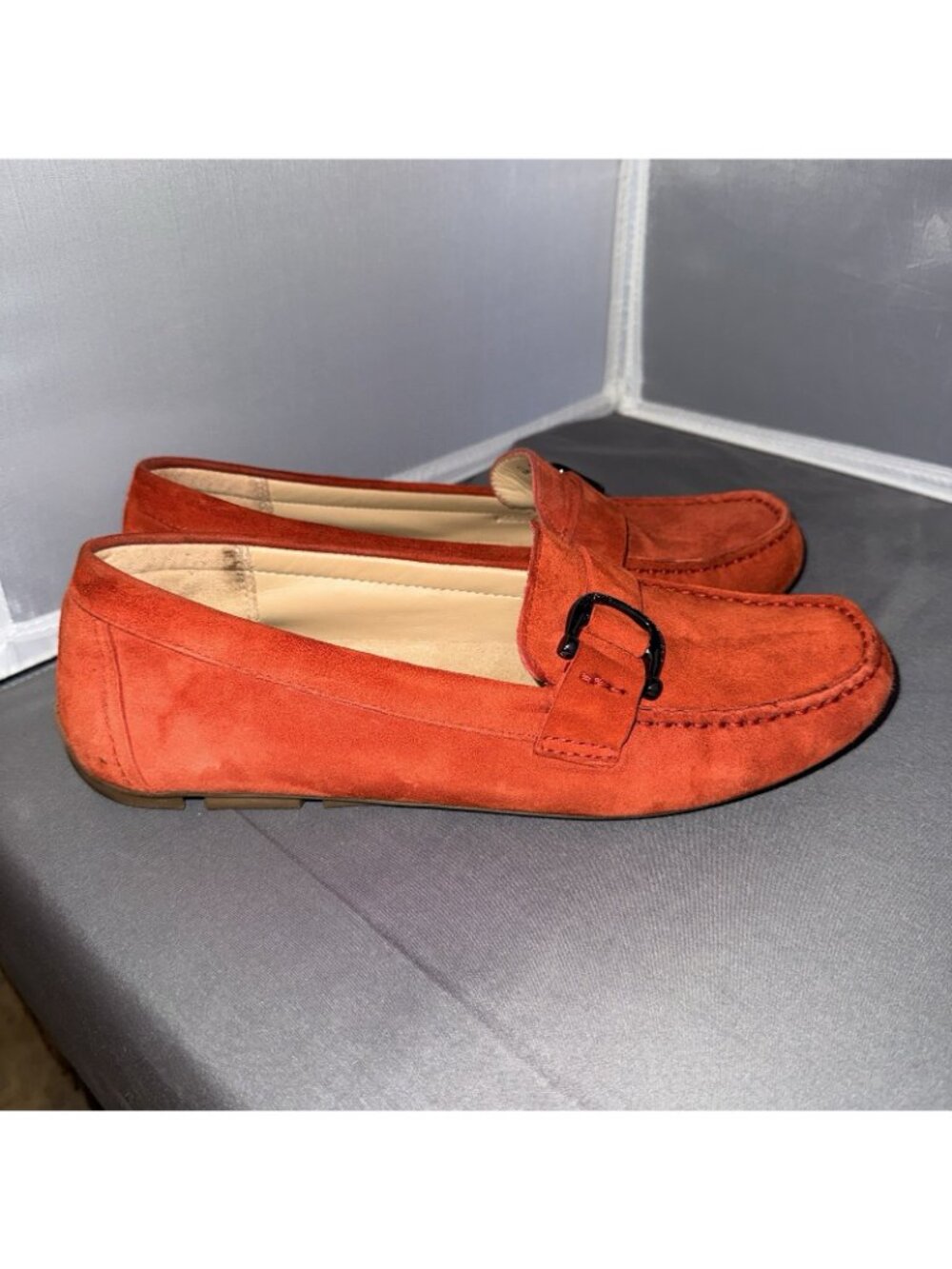 Naturalizer Berkley Red Suede Buckle Detail Driver loafers Mocassins Size 10 - Picture 2 of 5